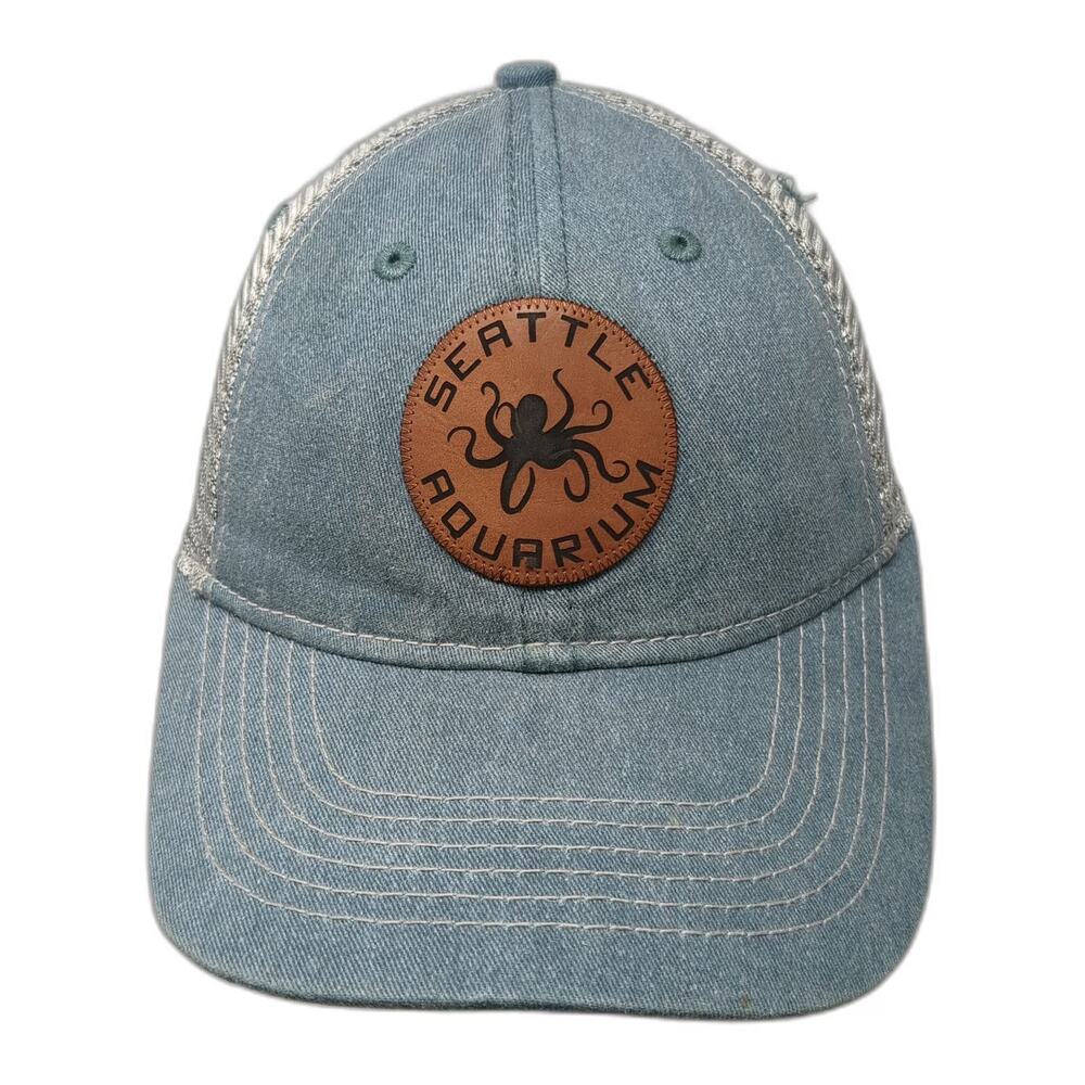 Blue 84 Trucker Hat One Size Leather Patch Octopus Seattle Aquarium Mesh Back